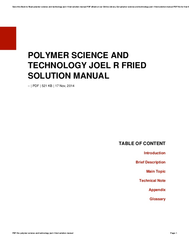 Polymer science and technology joel fried pdf book
